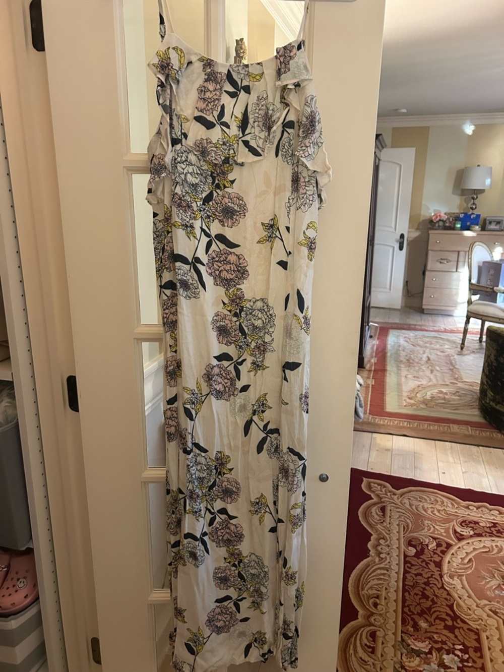 Honey Belle White Floral Ruffle Maxi Dress
